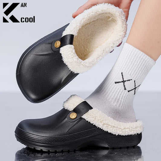 Smile Pop Plush Clogs Slippers For Women Classic Winter Waterproof House Women Slippers With Padded Soft EVA Warm Garden Shoes